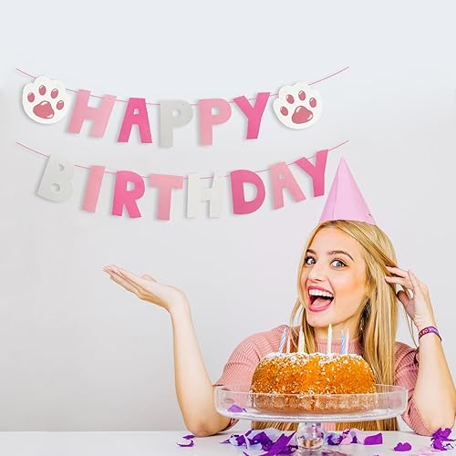 Miniatura 3 de JANSONG Cartel rosa con estampado de pata de gato para fiesta de gato, niña, cumpleaños de niños, fiesta