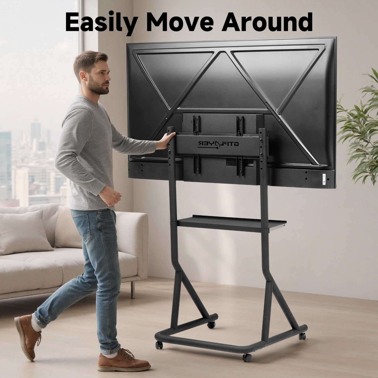 GTPLAYER Supporto per monitor da simulatore di guida , regolabile in altezza con ruote per TV e monitor da 32-65 pollici, supporto per monitor da simulatore di guida