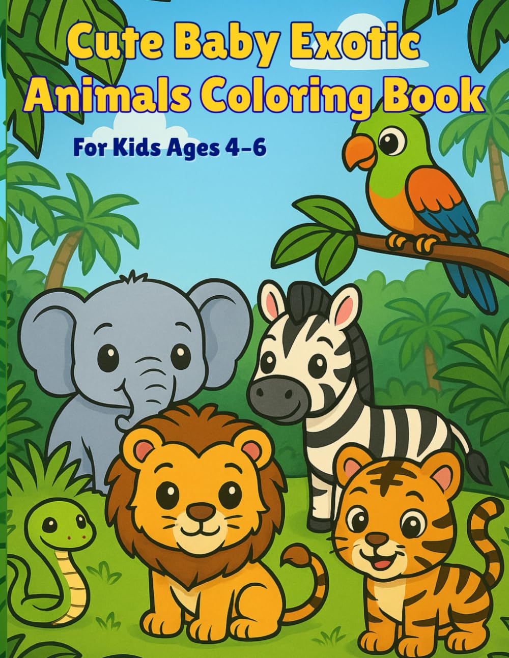 Cute Baby Exotic Animals Coloring Book: Bold & Easy Designs for Kids Ages 4–6: Fun and Simple Coloring Pages with Adorable Baby Exotic Animals (My First Cute Coloring Book)