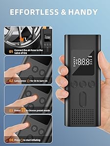 AIRSURE Tire Inflator Portable Air Compressor, 150 PSI Fast Inflation Cordless Air Pump with LED Light, Auto Shut-Off, Rechargeable Battery for Car, Motorcycle, Bike, and Sports Balls