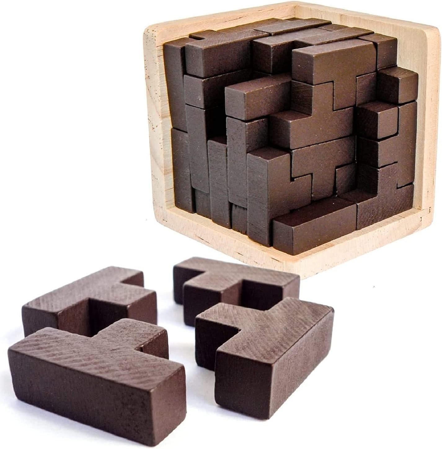 Wooden Brain Teaser Puzzles Box Brain Teasers Wooden Puzzle T-Shaped Geometric Intellectual Jigsaw Logic Cube Puzzles Mind Games for Kids and Adults