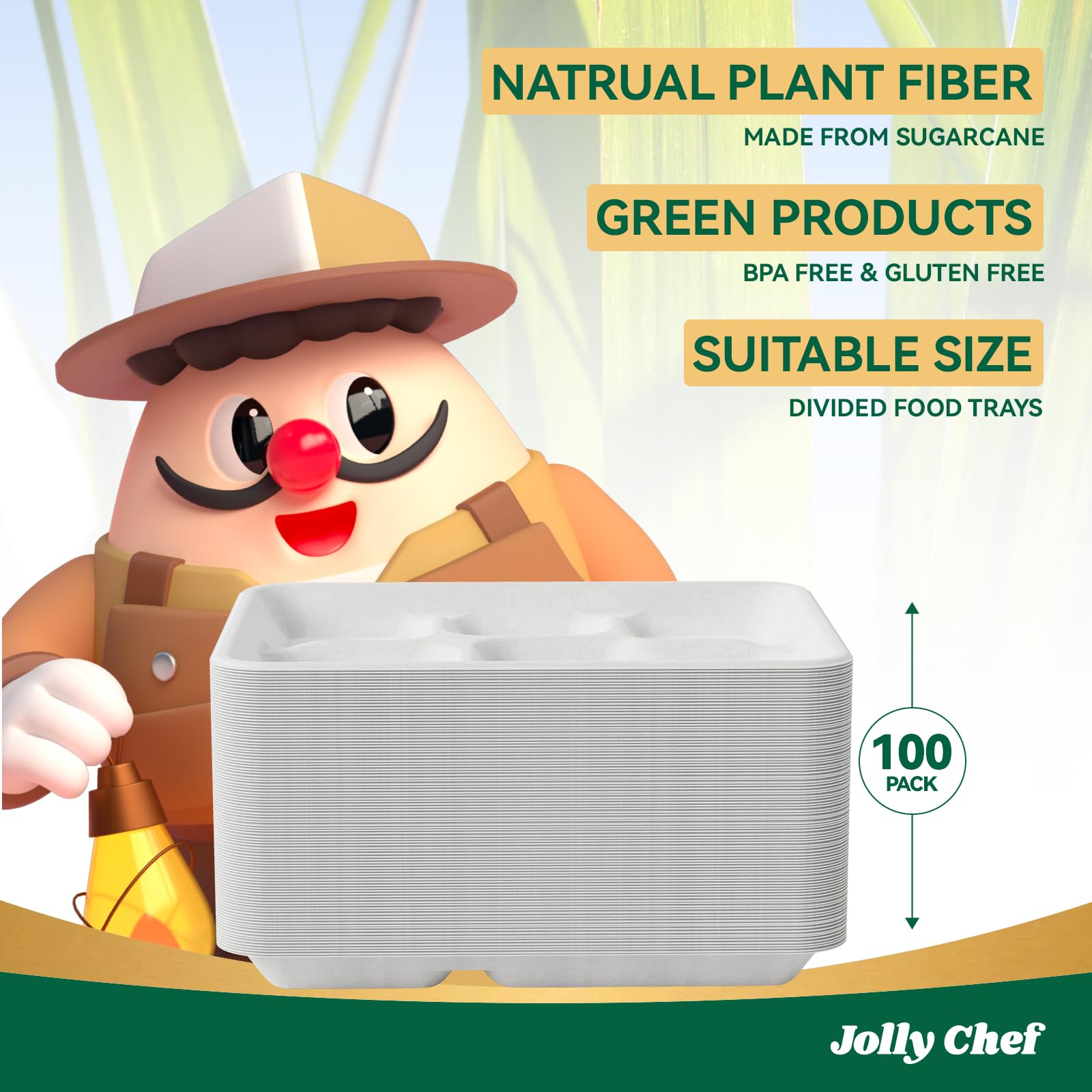 Amazon.com: JOLLY CHEF Compostable 𝟱 Compartment Paper Plates