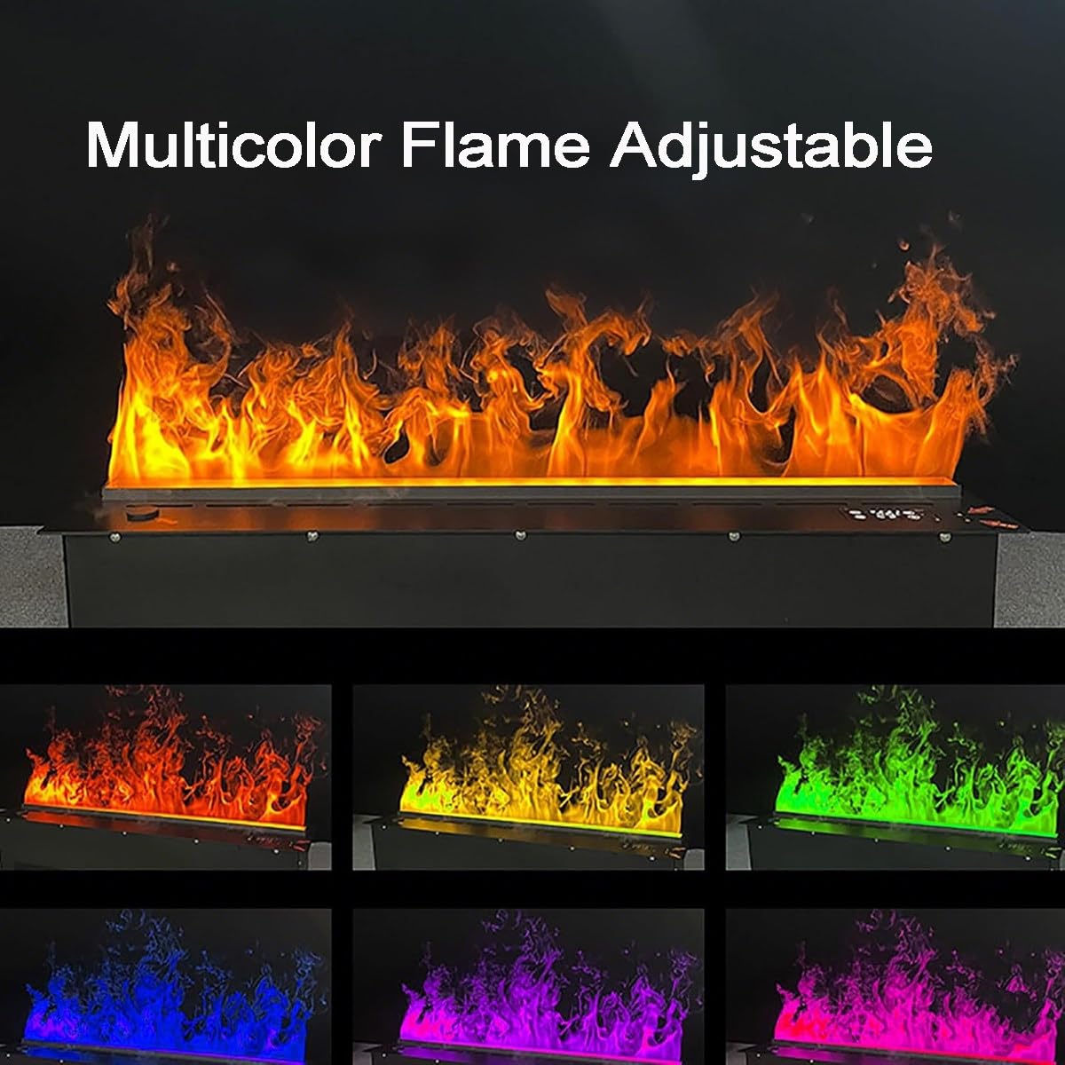 Chimenea de Vapor de Agua 3D, atomizada, con 7 Colores de Llama Ajustables y 5 Niveles de Brillo, Acero Inoxidable Cepillado, Control táctil/Remoto, 100 cm/39,3 Pulgadas