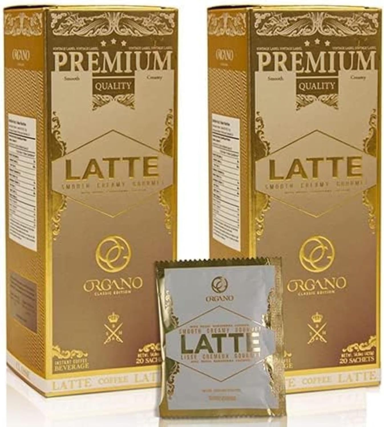 ORGANO 2 boxes Gourmet Cafe Latte, 100% Certified Ganoderma Lucidum (40 Sachets)