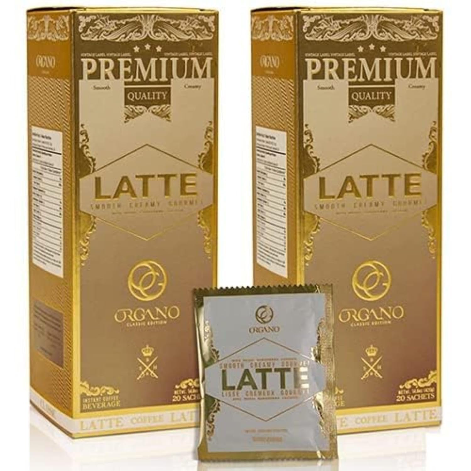 ORGANO 2 boxes Gourmet Cafe Latte, 100% Certified Ganoderma Lucidum (40 Sachets)
