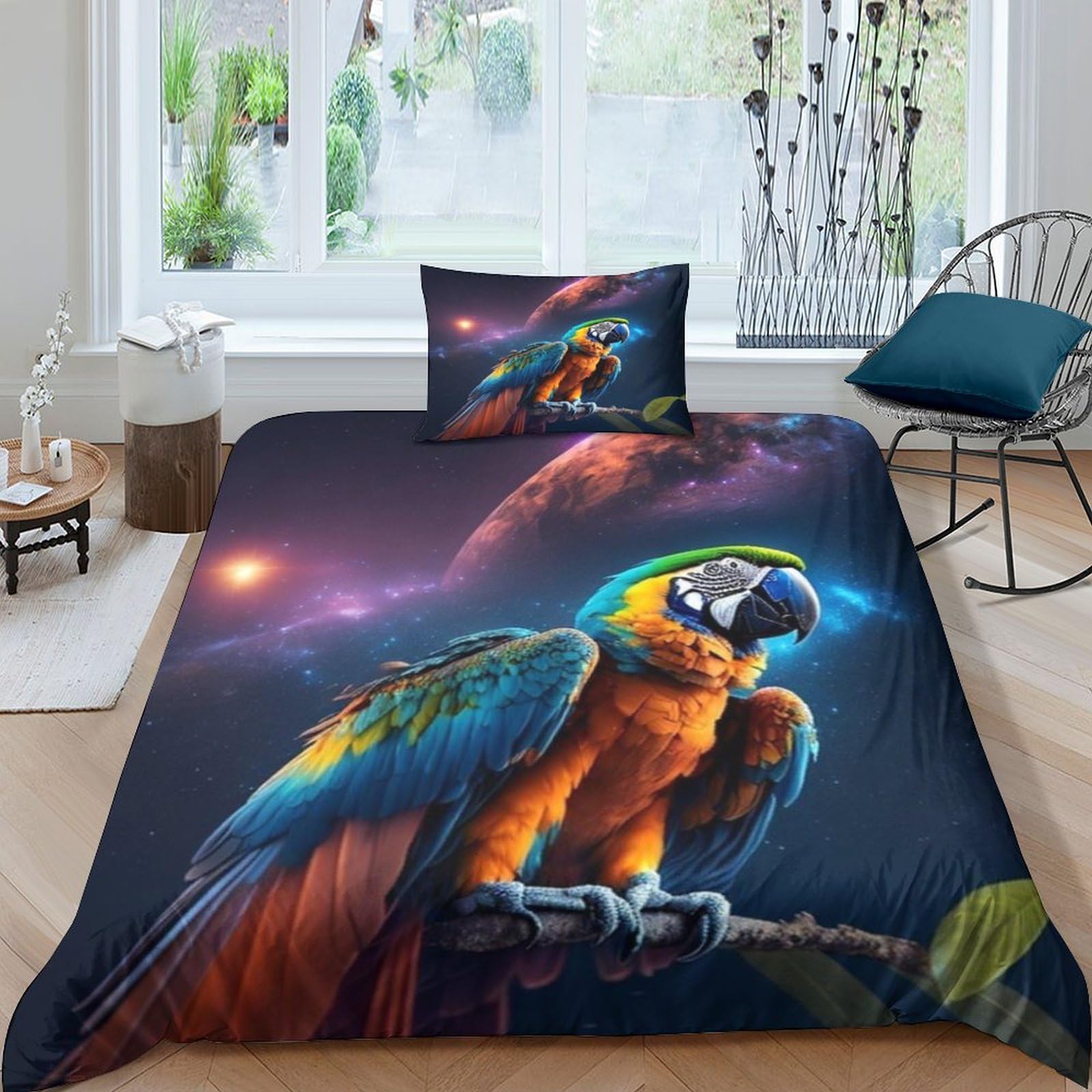 Parure de lit perroquet 135x200 housse de couette animaux 3D microfibre respirante enfant