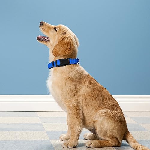 Miniatura 2 de PWOD Collar reflectante para perro, ajustable de neopreno suave acolchado de nailon para mascotas con hebilla para perros grandes, azul marino,