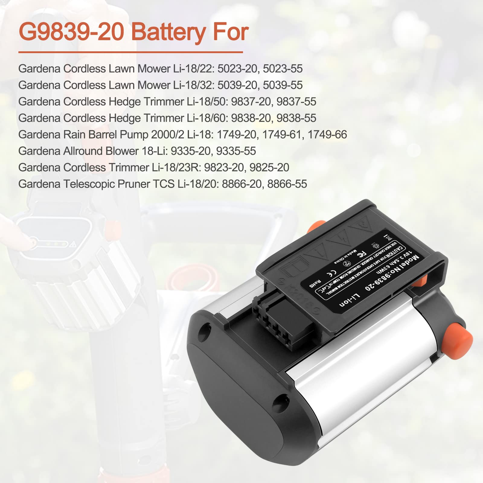 Akku Für Rasentrimmer Akku 18V 3000mAh Li-ion Für Gardena BLi-18 9840-20 9839-20 EasyCut Li Gardena Akku 18v 4ah
