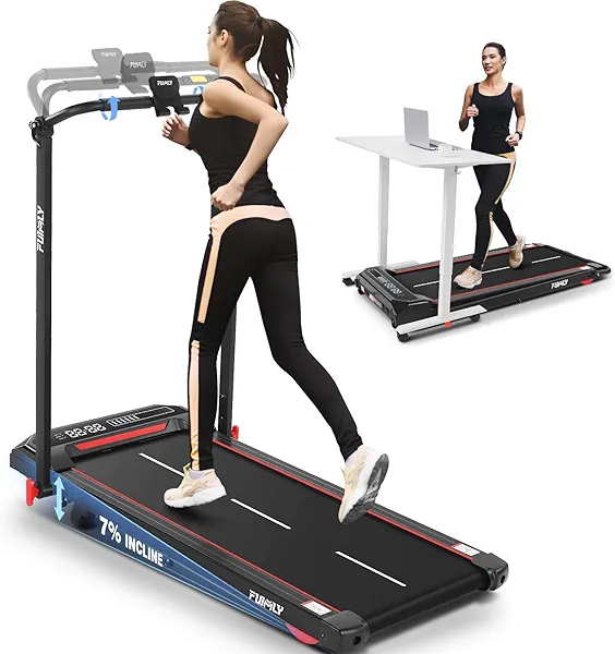 FUNMILY Folding Treadmill with Handles, Foldable Walking Pad Treadmill with Incline and Adjustable Handrails, 3 in 1 Under Desk Treadmills for Home 300 lb Capacity, Running Machine with Handle Bar