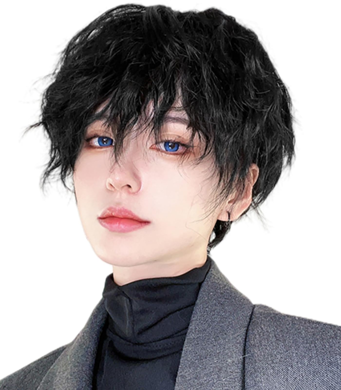 Amazon.co.jp: FORCUTEUウィッグ メンズ 黒 ショート パーマ