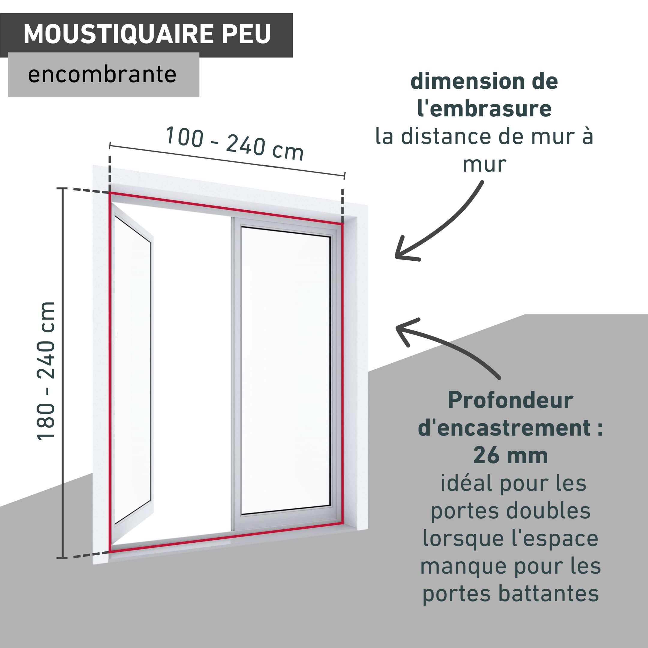 Windhager Moustiquaire porte plissée 240 x 240 cm, rideau anti-insectes moustiques, installation facile sans perçage, passage libre pour porte balcon ou terrasse, blanc, 03959