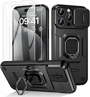 Doeshine iPhone 15 Pro Max Tok, 360° Gyűrűs Állvánnyal, Kamera Védőfedéllel, Katonai Ütésálló Védelem, 2db Képernyővédő Fóliával, Fekete 1