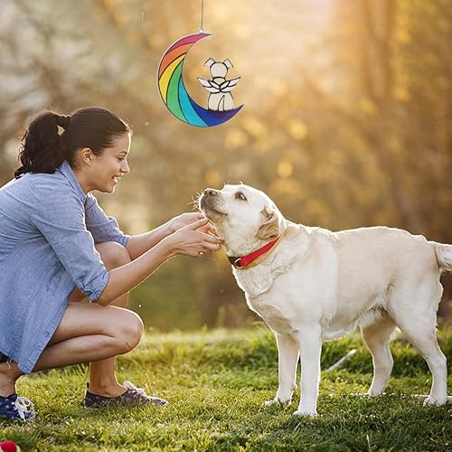 Miniatura 3 de Regalos conmemorativos colgantes para perros por pérdida de perro, ángel blanco en arco iris, luna, perro, acrílico, bebida, adornos para decoración