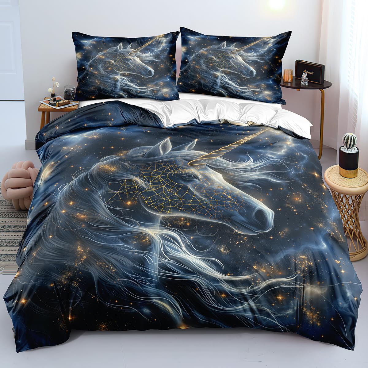 Housse de couette 200x200 ciel étoilé, le cadeau de lit licorne idéal