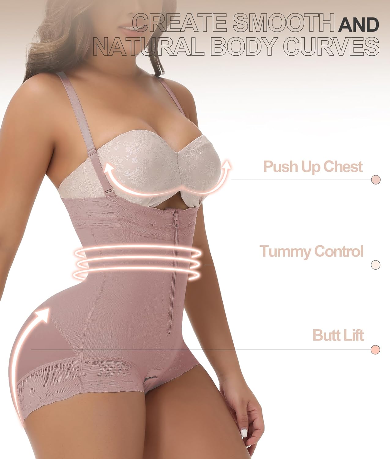 M MYODRESS Shapewear For Women Tummy Control Fajas Colombianas Moldeadoras Body Shaper Girdles Compression Garment Rose Brown XS - Image 6