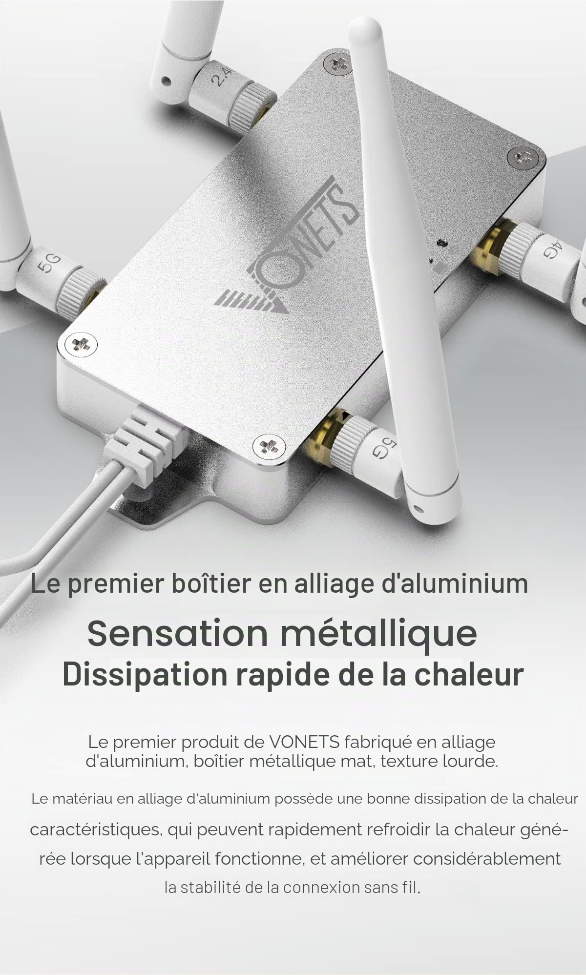 VONETS VBG1200 Pont Wi-FI Double Bande répéteur/routeur Ethernet WiFi RJ45 avec 4 antennes externes Idéal pour Dreambox, DVR, PS3, Appareil réseau