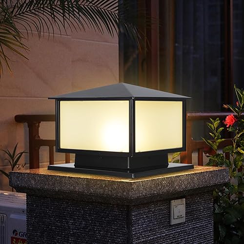 SLAWA Luces de columna para exteriores con base de montaje, luces de pilar de patio exterior con carcasa de aluminio, accesorio de luces de poste al