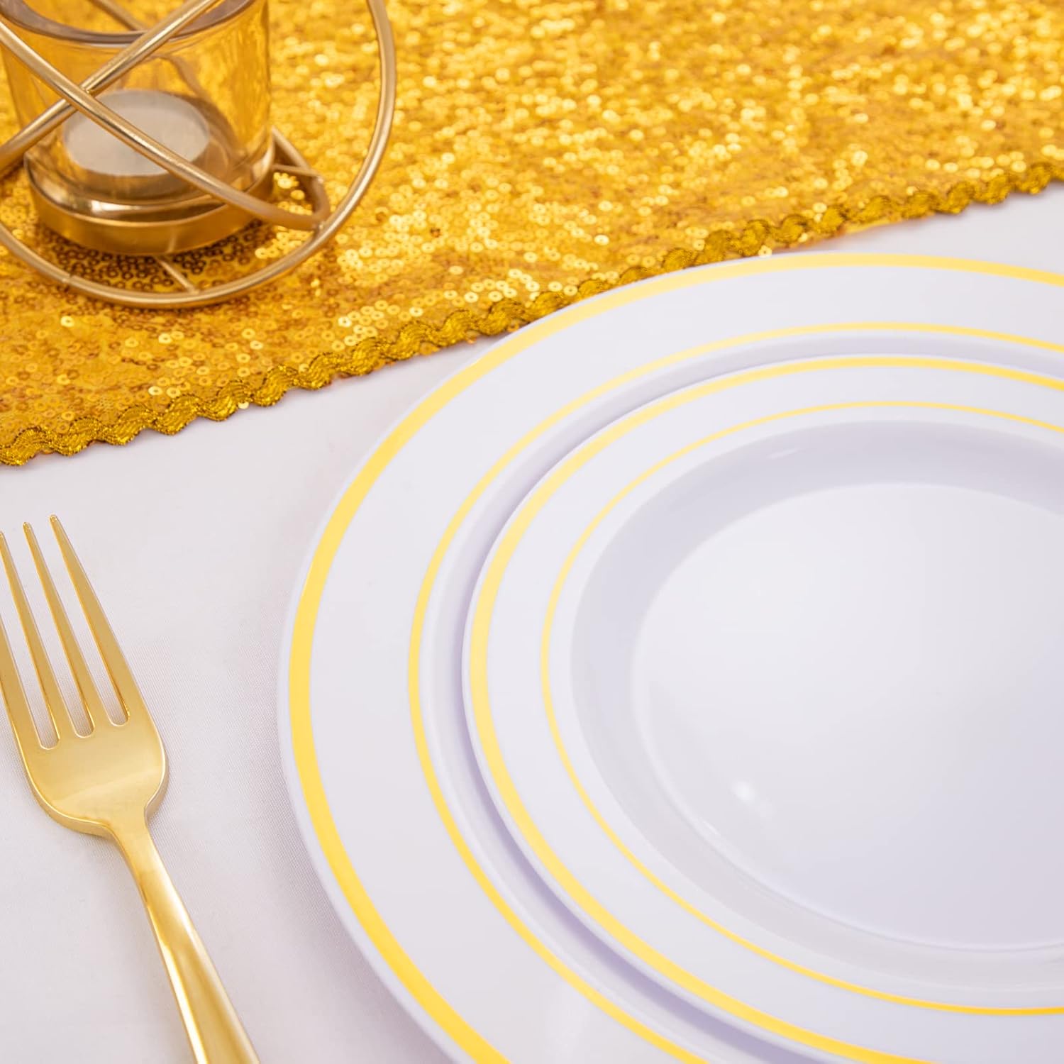 WELLIFE 120PCS Gold Plastic Plates, Party Supplies includes: 60pcs 10.25inch Dinner plates and 60pcs 7.5inch Dessert plates,Plastic plates Disposable
