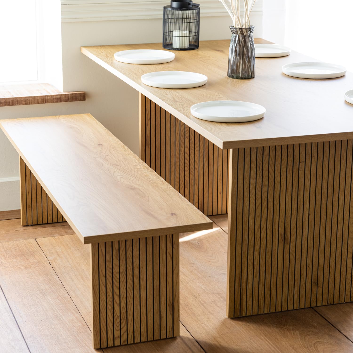 Happy Garden Banc en Bois Alma Style scandinave - Assise spacieuse pour 3 Personnes, Design élégant - Parfait pour Votre intérieur Moderne