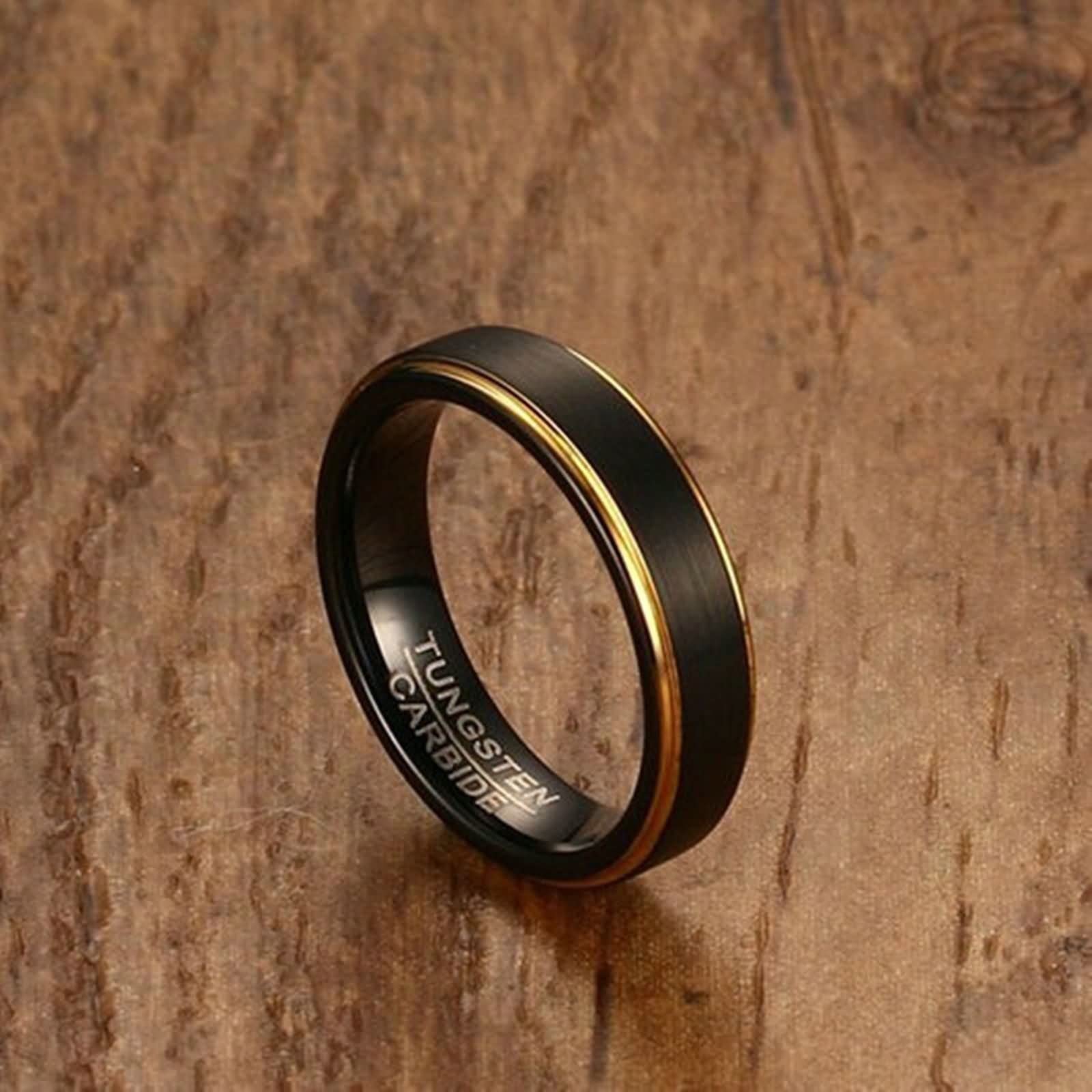 KnSam Wolfram Partner Kette mit Ring Anhänger, 2 Stück Paar Kette Personalisiert Gebürstet mit Goldener Rand, Schwarz für Damen Herren (Breite 5MM, Länge 60cm/ 50cm, Damen 54 Herren 62)