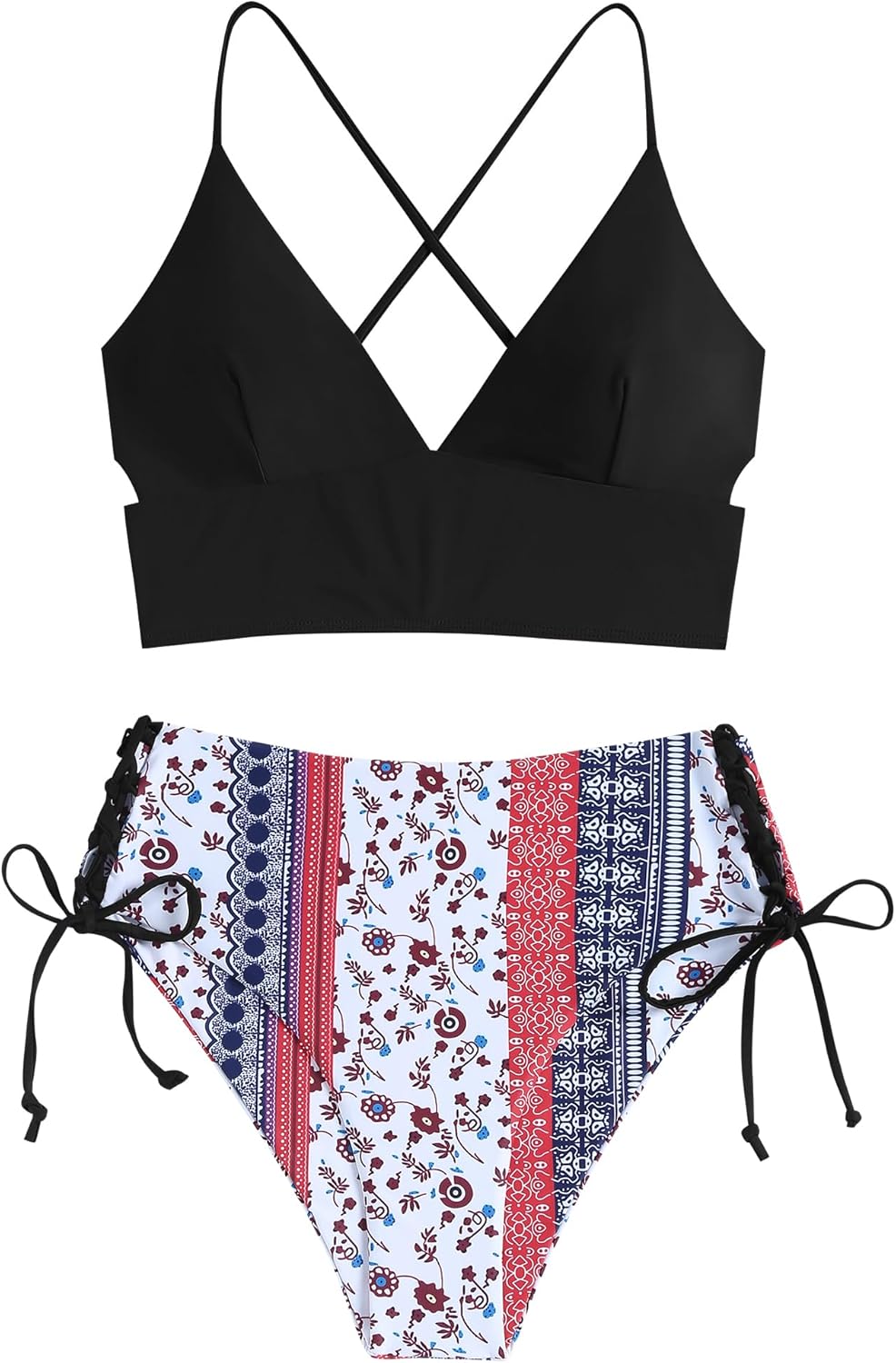 ZAFUL Women Tankini Set, Ribbed High Cut Surplice Swimsuit Bathing Suit with Spaghetti Straps