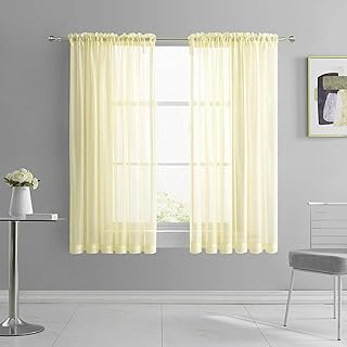 KEQIAOSUOCAI 2 Panels Girls Room Sheer Curtains 63 Inch Light Pale Yellow Cream Rod Pocket Sheer Voile Curtains Panels for Bedroom Living Room Each is 52W x 63L - Buy now