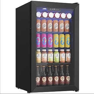 Beverage Refrigerator Cooler - 126 Can Mini Fridge with Glass Door for Soda Beer, Wine, Beverage Cooler for Home, Office, Bar with Adjustable Removable Shelves, Black