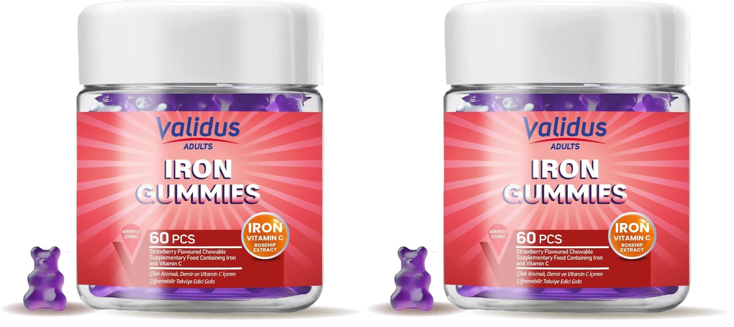 Validus Iron Vitamin C Rosehip Extract 60 Gummies (2 paketi)