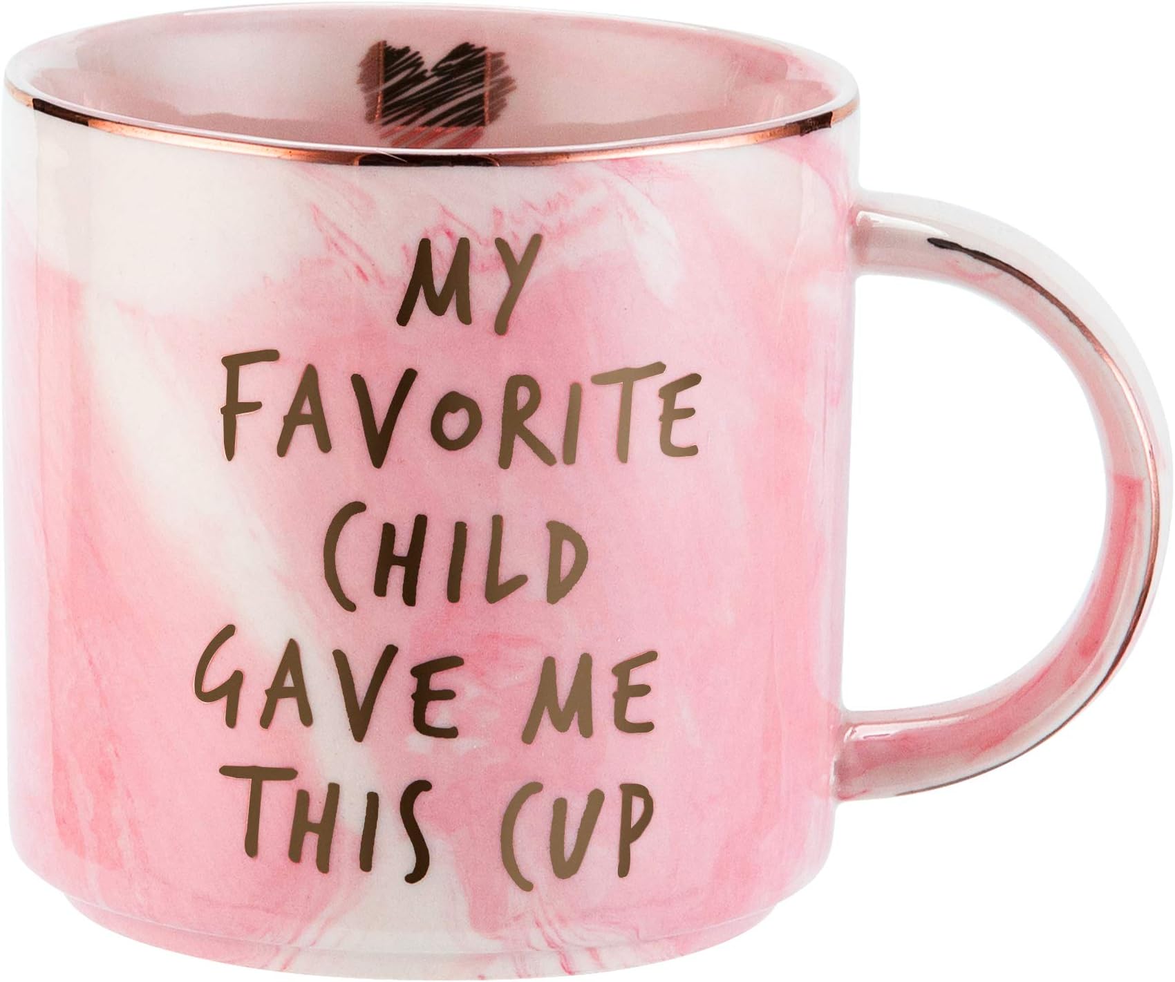 Hendson Mom Gifts From Daughter Son - Birthday Gift For Mother - Mothers Day, Christmas, New Moms Coffee Mug Novelty Gift for Women - My Favorite Child Gave Me This Cup - Pink Marble Mug, 11.5oz