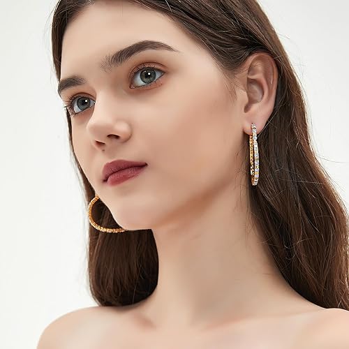 Vista 3 de G&GEMSJEW Gold Big Heart Earrings Women Colorful Cubic Zirconia Big Hoops Earrings 18K Gold Plated Heart-shaped CZ Heart Crystal Earrings