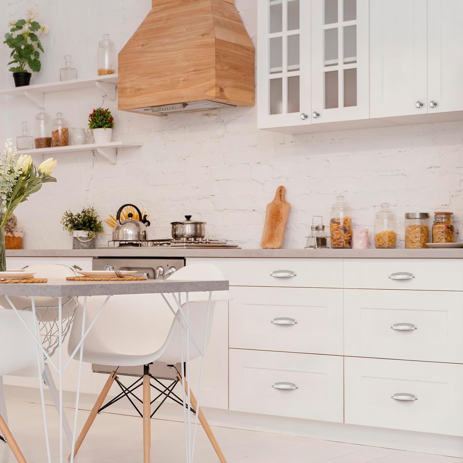 15 Pack Farmoushe 3-3/4" Drawer Pulls Brushed Nickel Cabinet Handles Kitchen Hardware Cup Pulls for Drawers Dressers