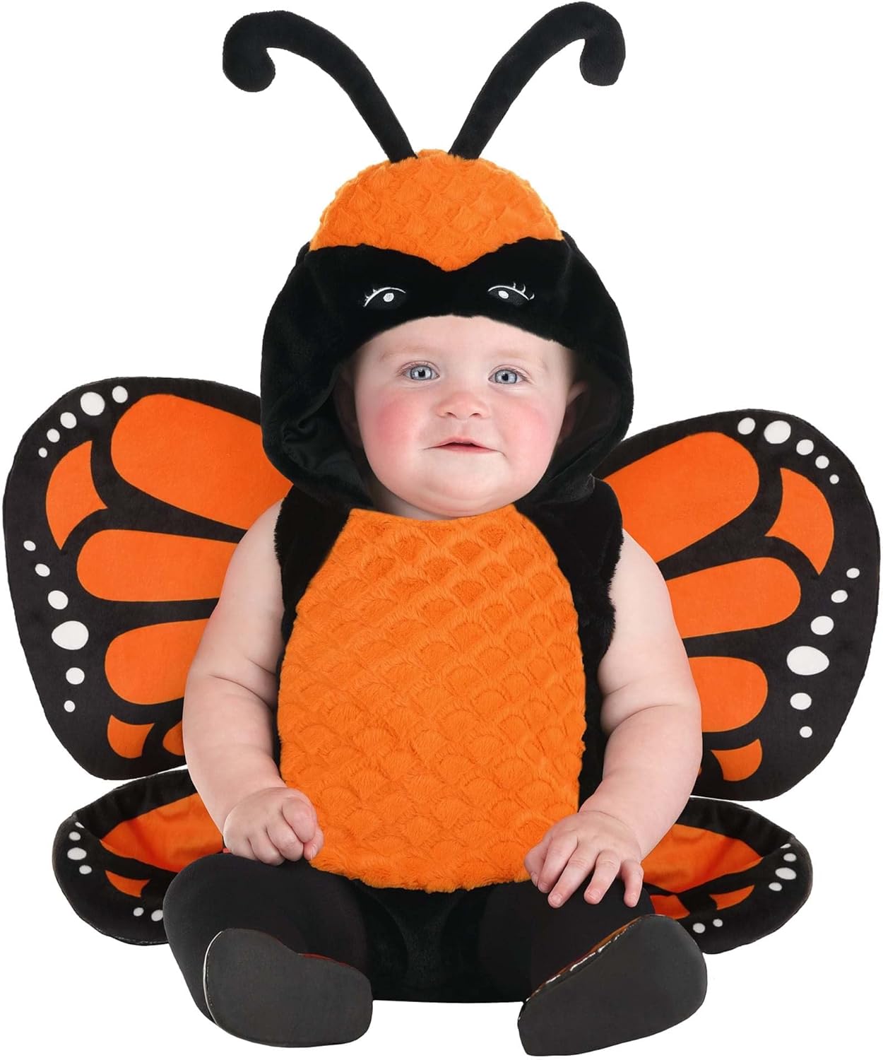 Monarch Butterfly Baby Costume Onesie, Plush Body, Embroidered Eyes