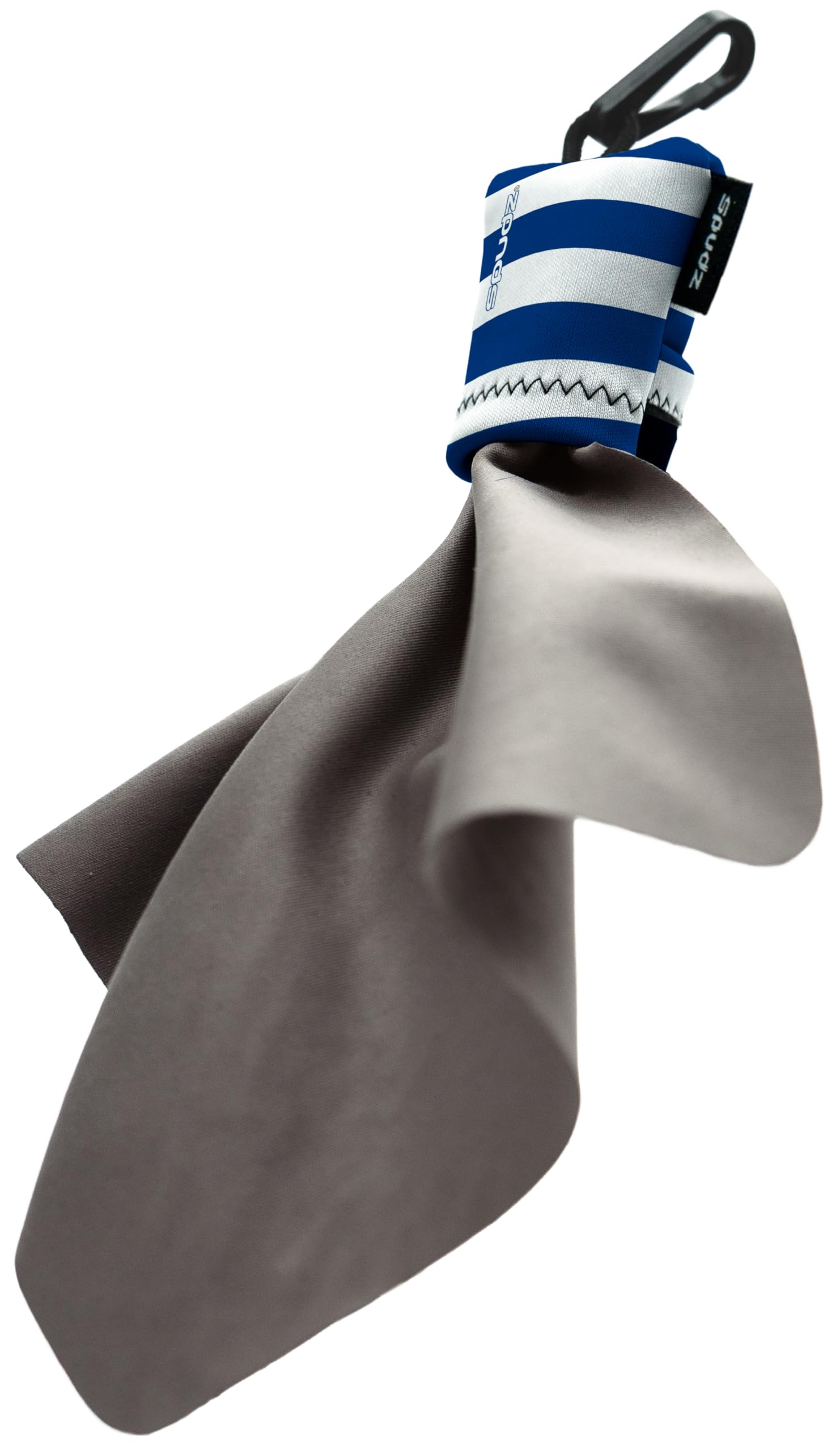SPUDZ Ultra Microfiber Lens Cleaner with Closeable Bottom – Clip-On Pouch, Washable – for Binoculars, Scopes, Glasses, Screens | Ultra Navy Stripes, 6 x 6 Inch