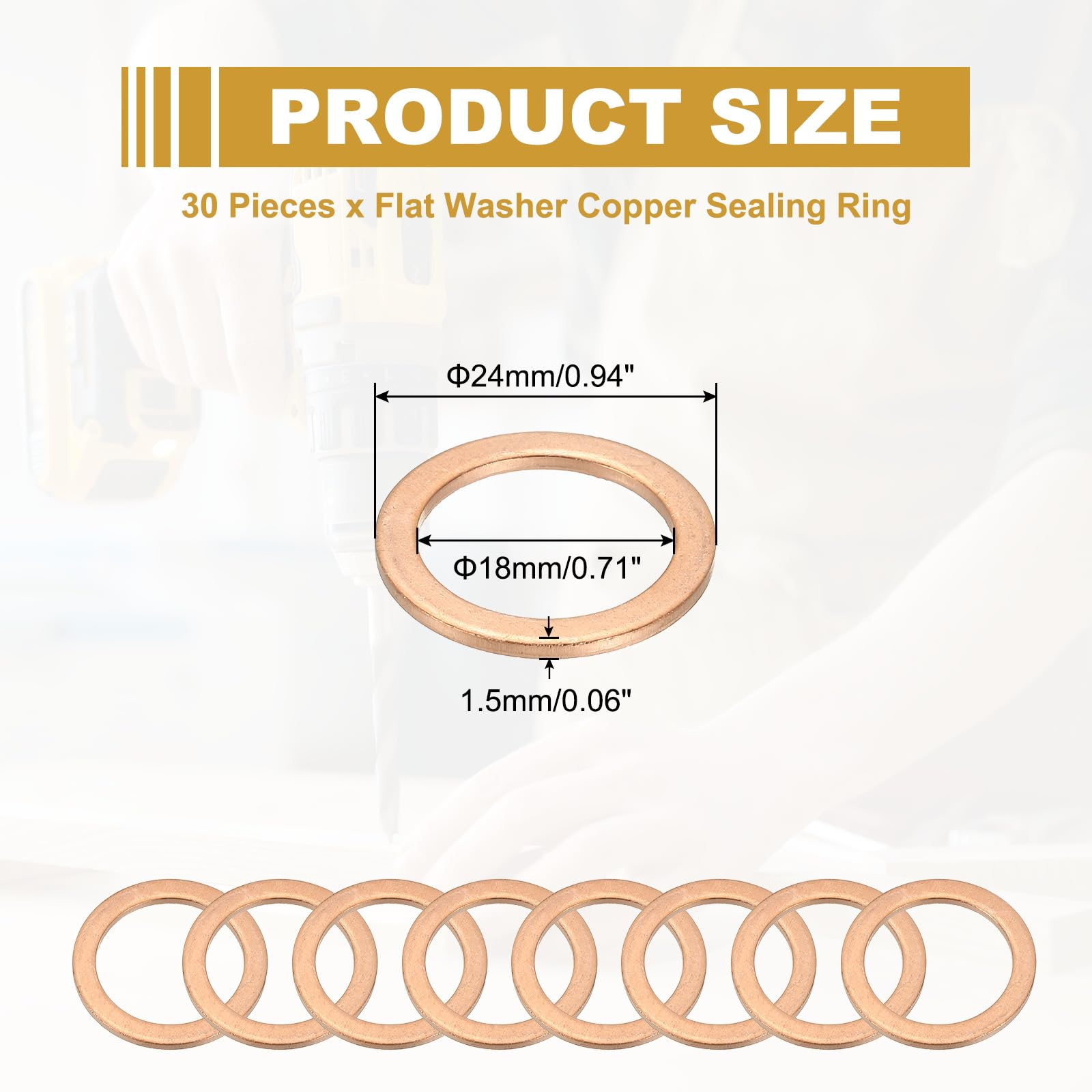 PATIKIL M18 Copper Washer Sealing Ring - Image 2