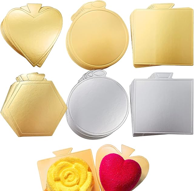 Daily Treasures 100 Pcs Mini Cardboard Cake Bases,Dessert Board Base Cake Paper Plates for Wedding Birthday Party Mousse Cupcake Dessert Displays Tray