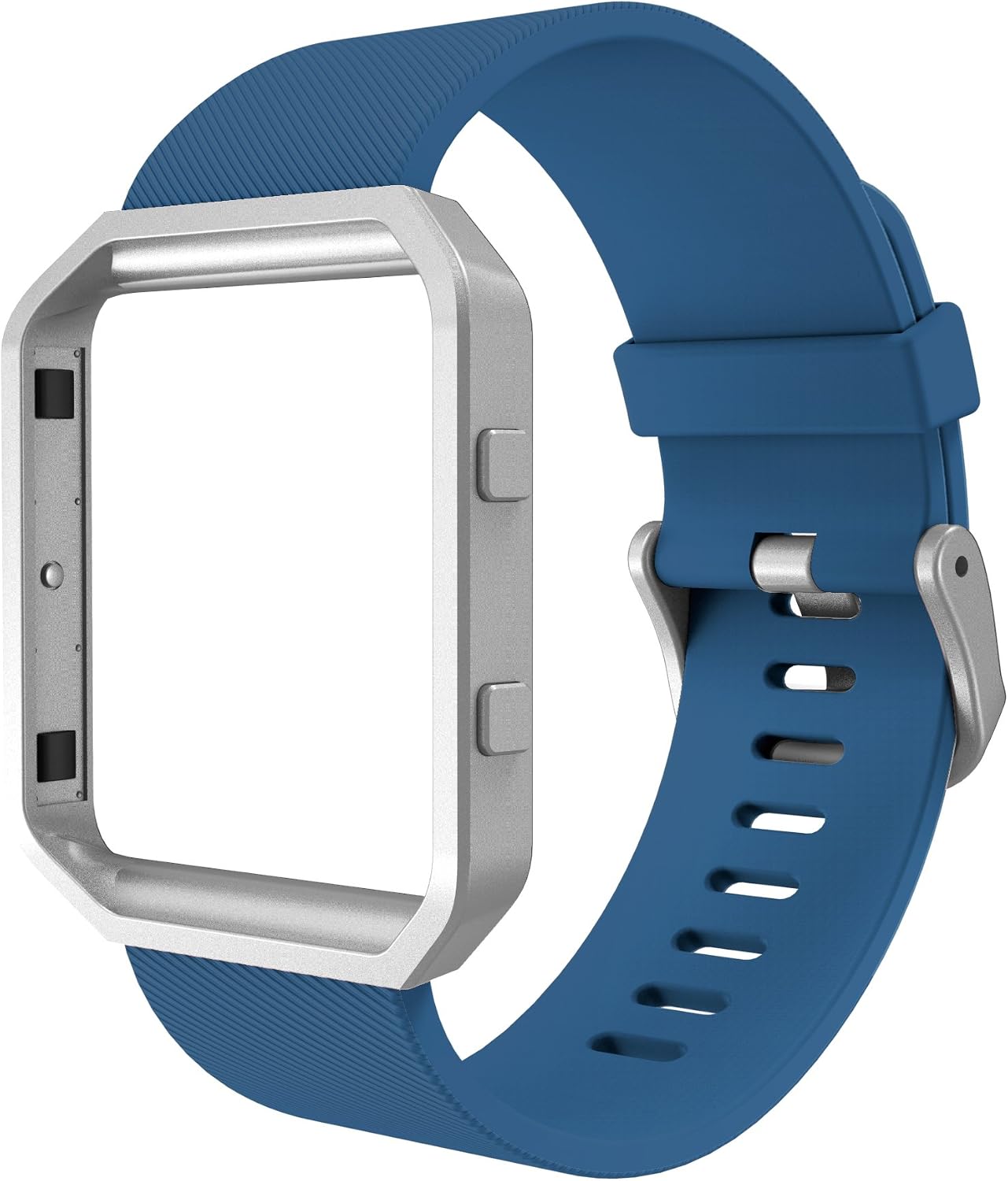 Simpeak Sport Band Compatible with Fitbit Blaze Smartwatch Sport Fitness, Silicone Wrist Band with Meatl Frame Replacement for Fitbit Blaze Men Women, Large, Blue Band+Silver Frame