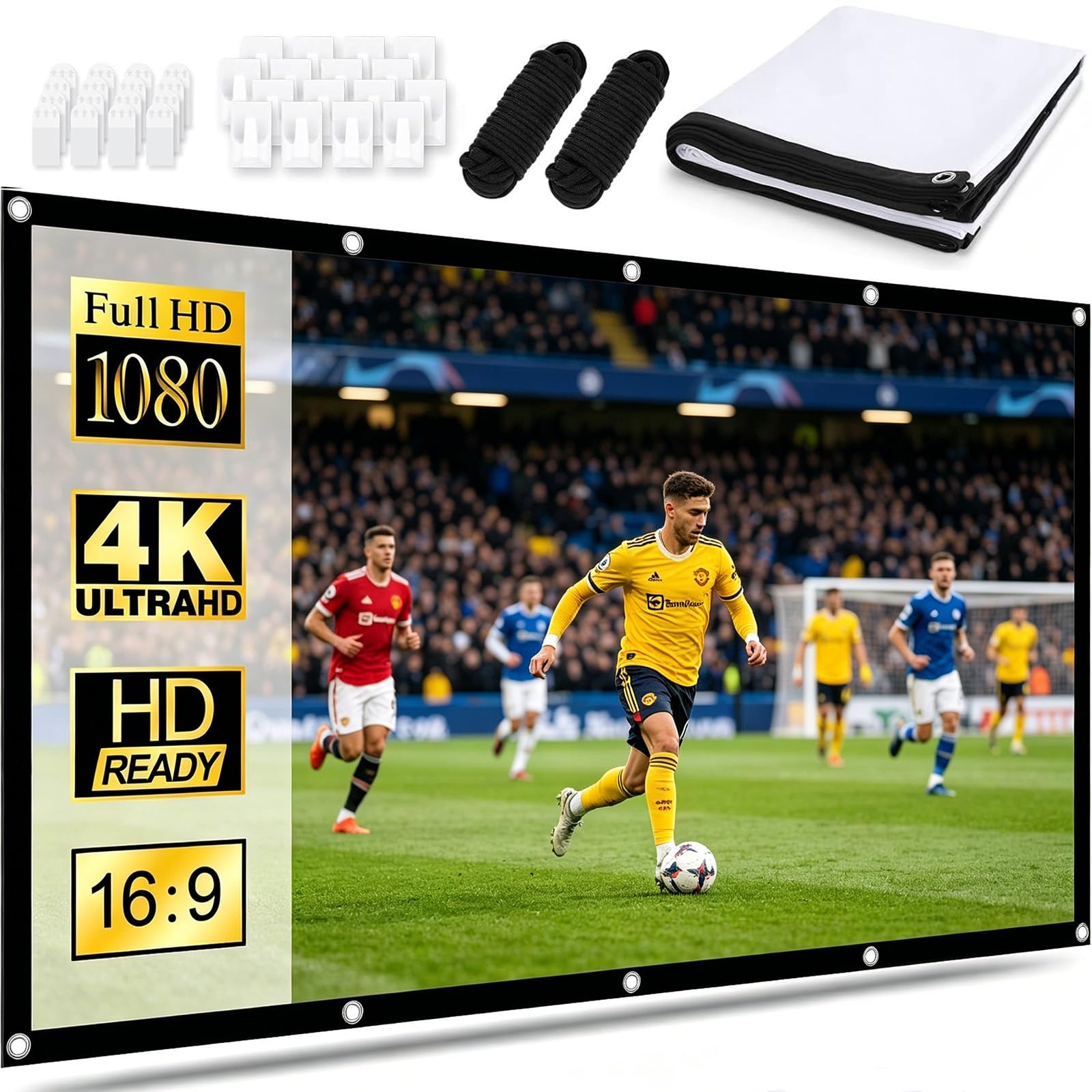 Telo Proiettore 120 Pollici, Schermo Proiettore Portatile 16:9 HD 4K Projector Screen Pieghevole Lavabile, per Letto Esterno Eventi Casa Ufficio