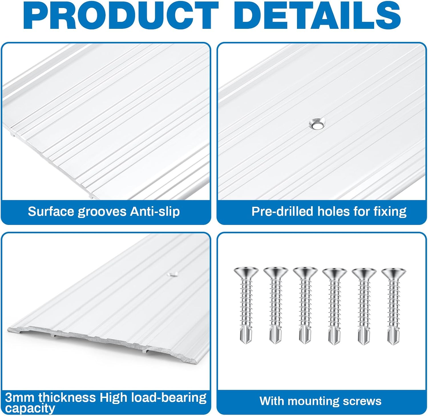 Tandefio 2 Pcs 5" x 1/4" x 36" Aluminum Door Saddle Threshold Commercial Flat-Profile Fluted for Interior Exterior Doorway Seal Strip Accessibility Free Fire Weatherproof (Silver)