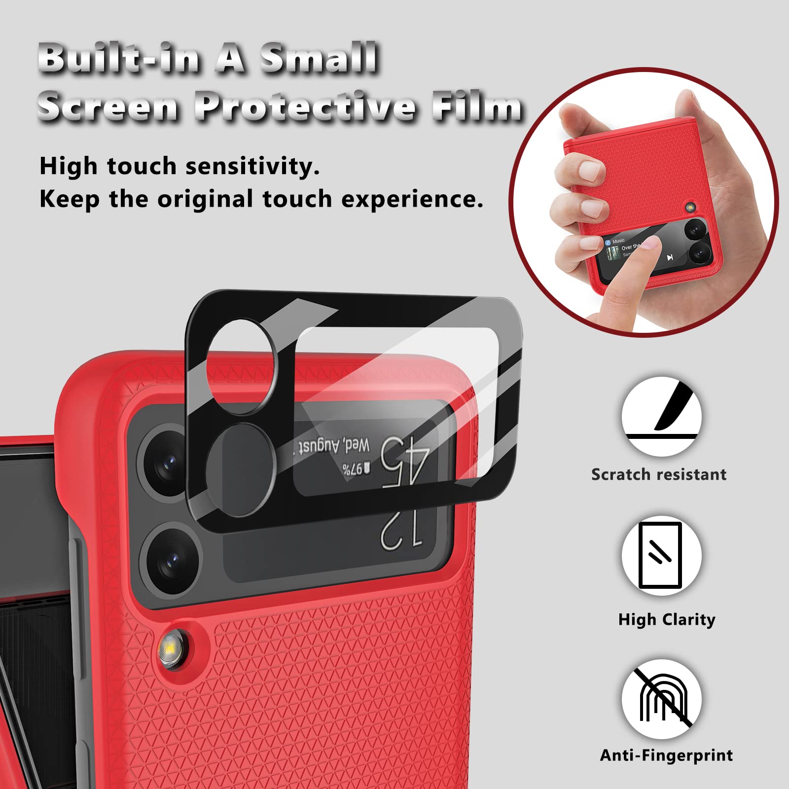 Vihibii for Galaxy Z Flip 3 5G Case, Ultra-Thin Lightweight Comfortable Anti-Slip Samsung Flip 3 Case with Hinge Protection, Built-in Camera Screen Protector Flip Phone Case for Galaxy Z Flip 3 (Red)