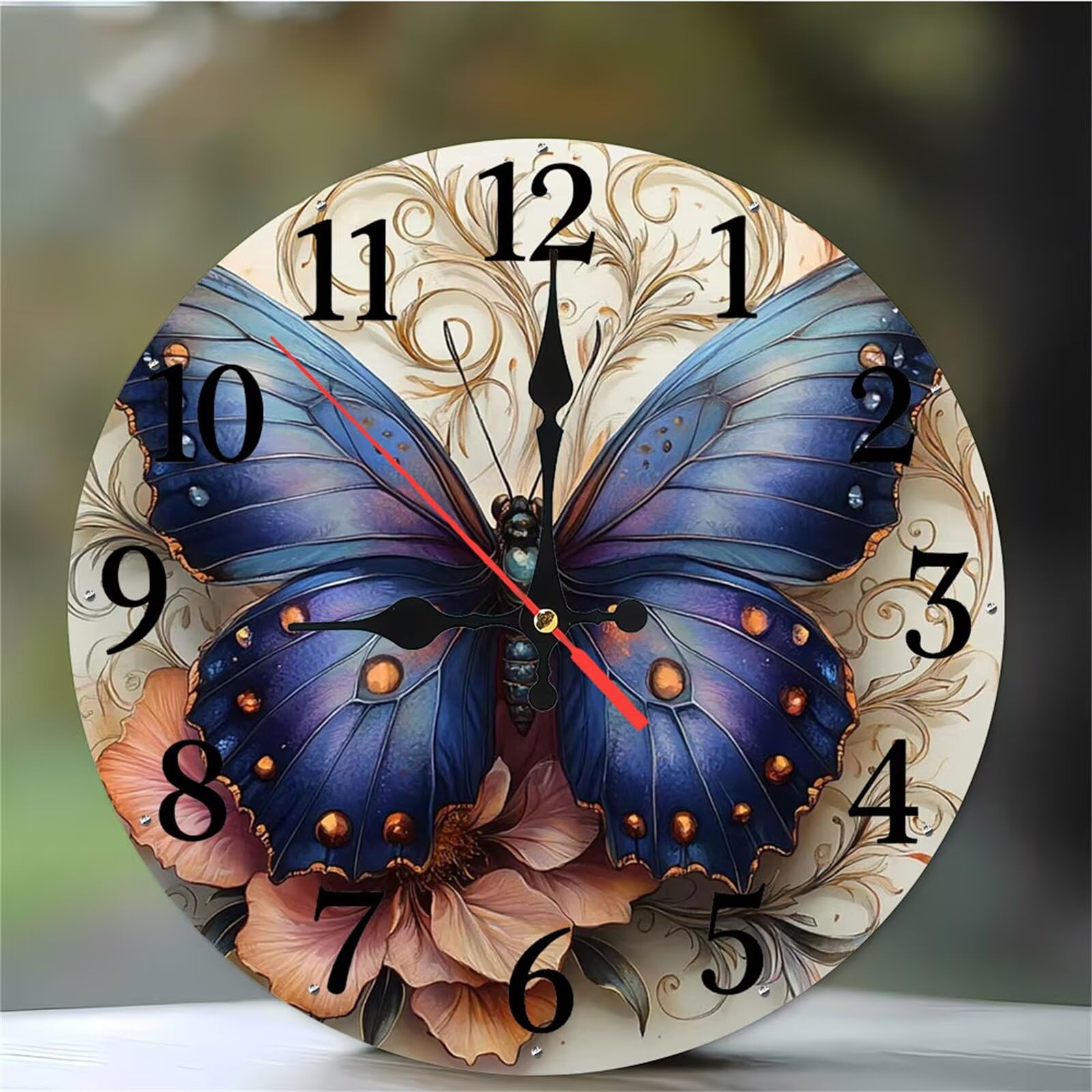 Horloge murale papillon pourpre silencieuse à pile pour salon sans tic-tac