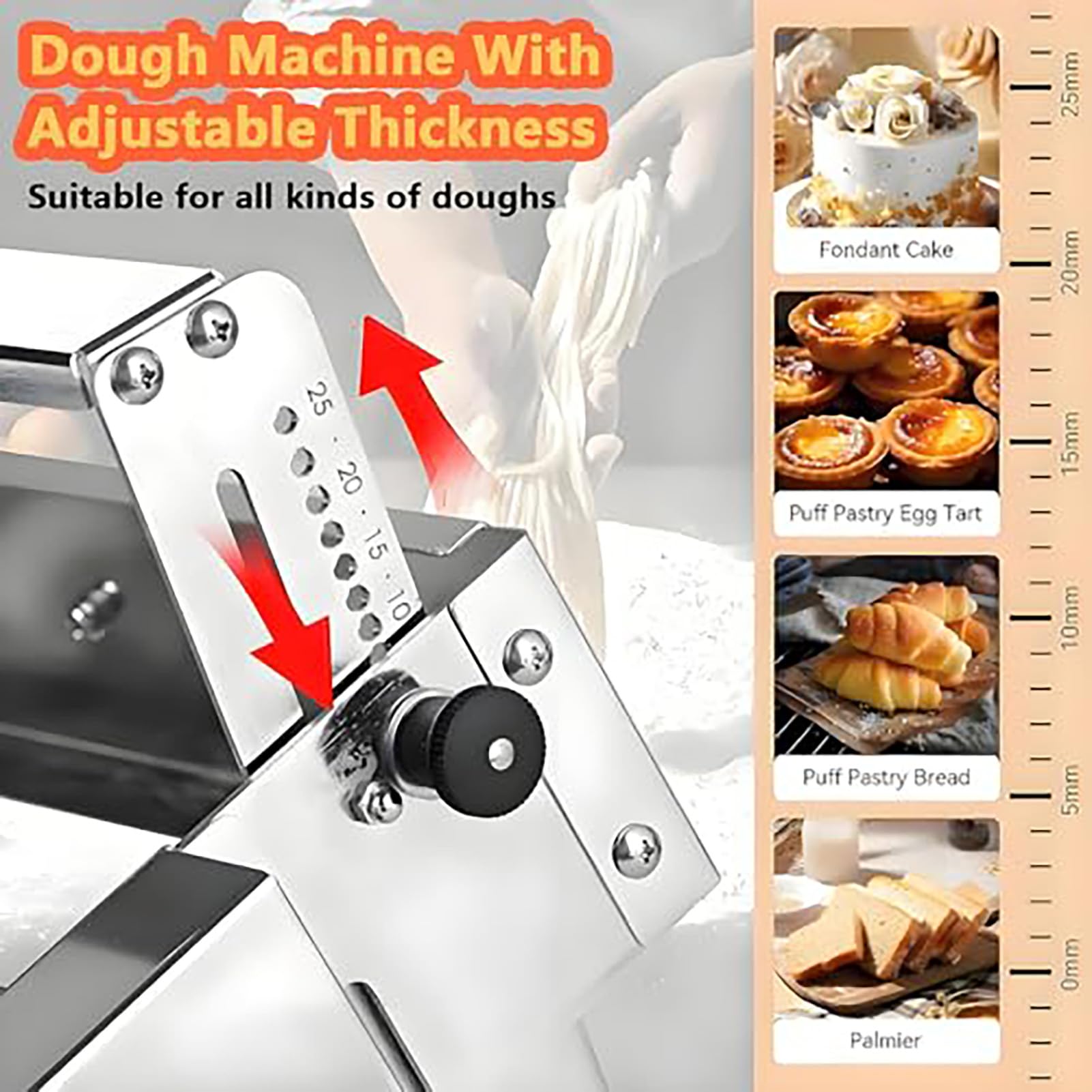 Laminoir Patisserie À Pâte Manuel Professionnel Laminoir Pate Feuilletée Manuel Inox Pliable, Épaisseur Réglable 0.04-0.68in (1-17.5mm)/0.02-1.06in(0.5-27mm),pour Croissants,Pizza & Pâtes