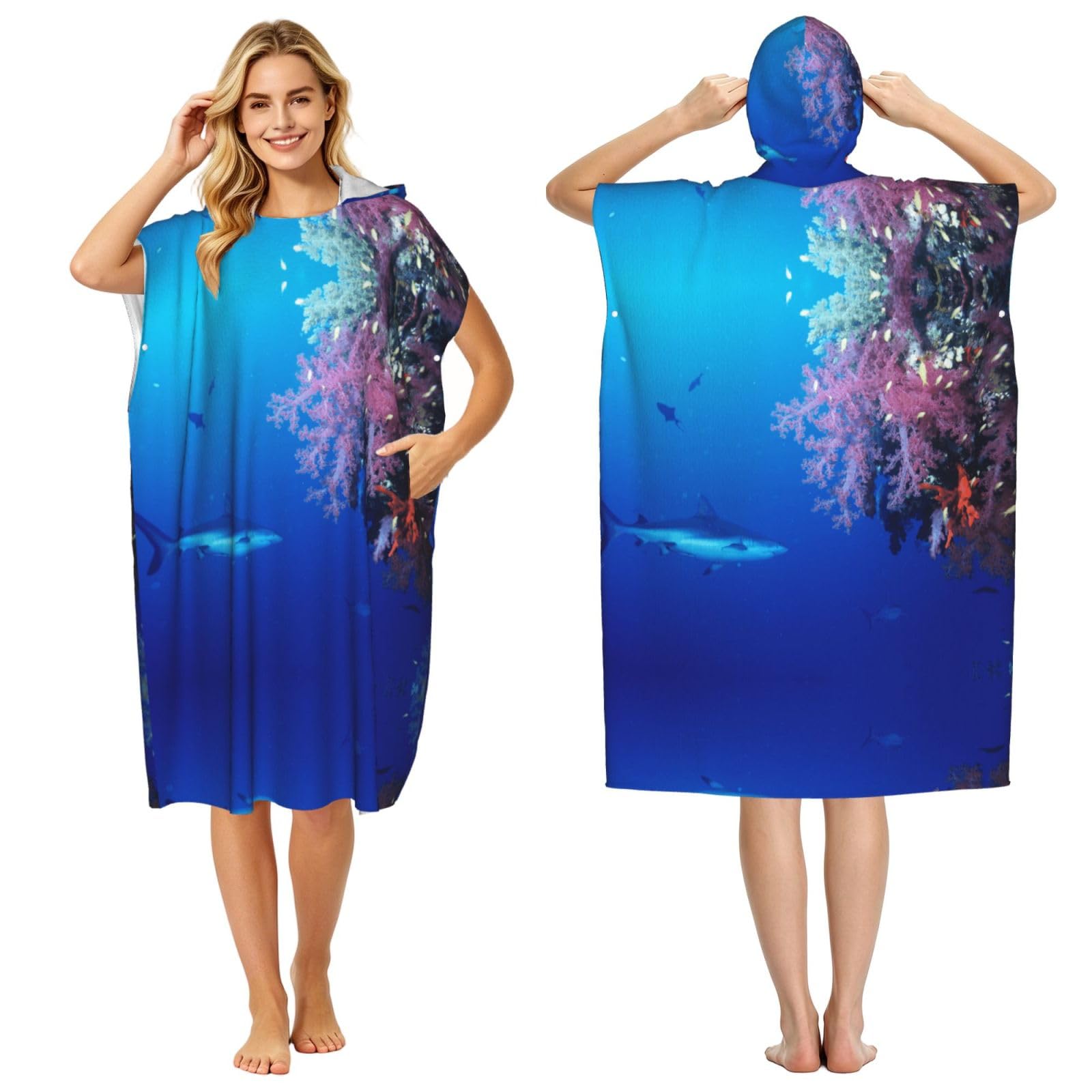 Peignoir à capuche imprimé corail poncho de bain adulte mixte