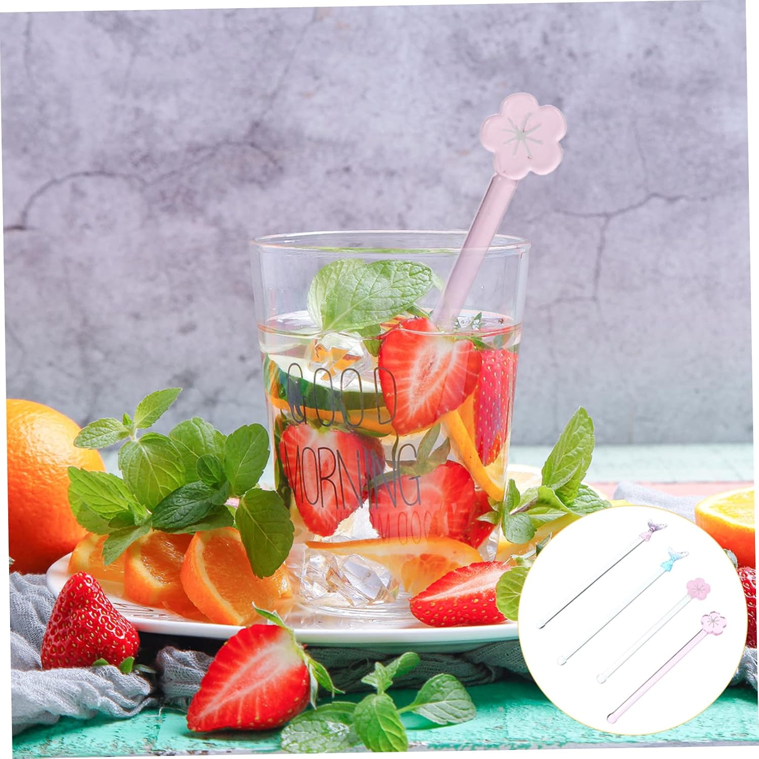 4Pcs Extra Long Glass Swizzle Sticks for Cocktails Juices and Coffee Drinking Stirrer Creative Design for Home Bar