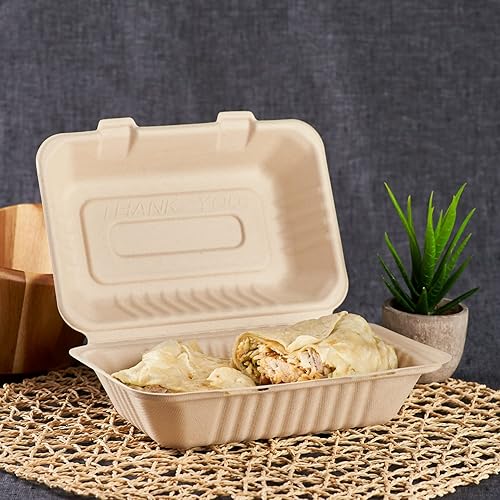 Miniatura 33 de KARAT EARTH Clamshell - Recipientes de alimentos para llevar [9 x 9 pulgadas, 200 unidades] 3 compartimentos Contenedores compostables