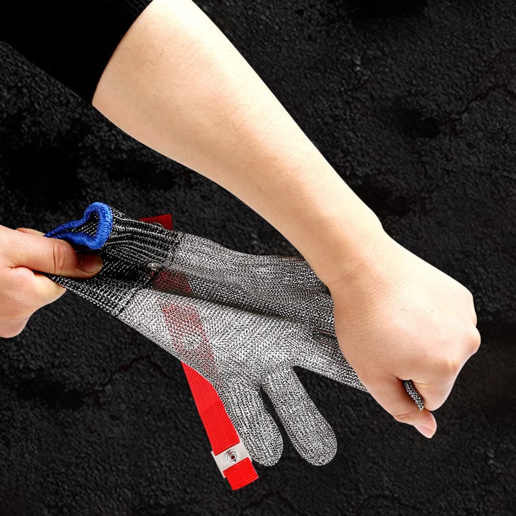 WXYZ Guantes Anticortes Guantes resistentes a la calidad de la comida de la cocina, Guantes de alambre de acero ajustables de la protección del nivel 5, for el sacrificio, la aventura al aire libre, l