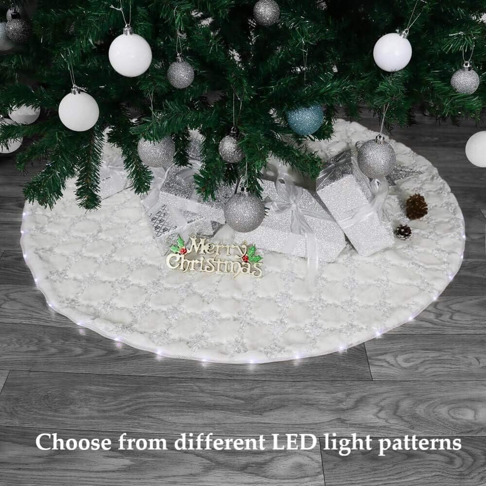 White 55 inch Faux Fur Hatched with Programmable LED Lights for Artificial Christmas Tree Decoration