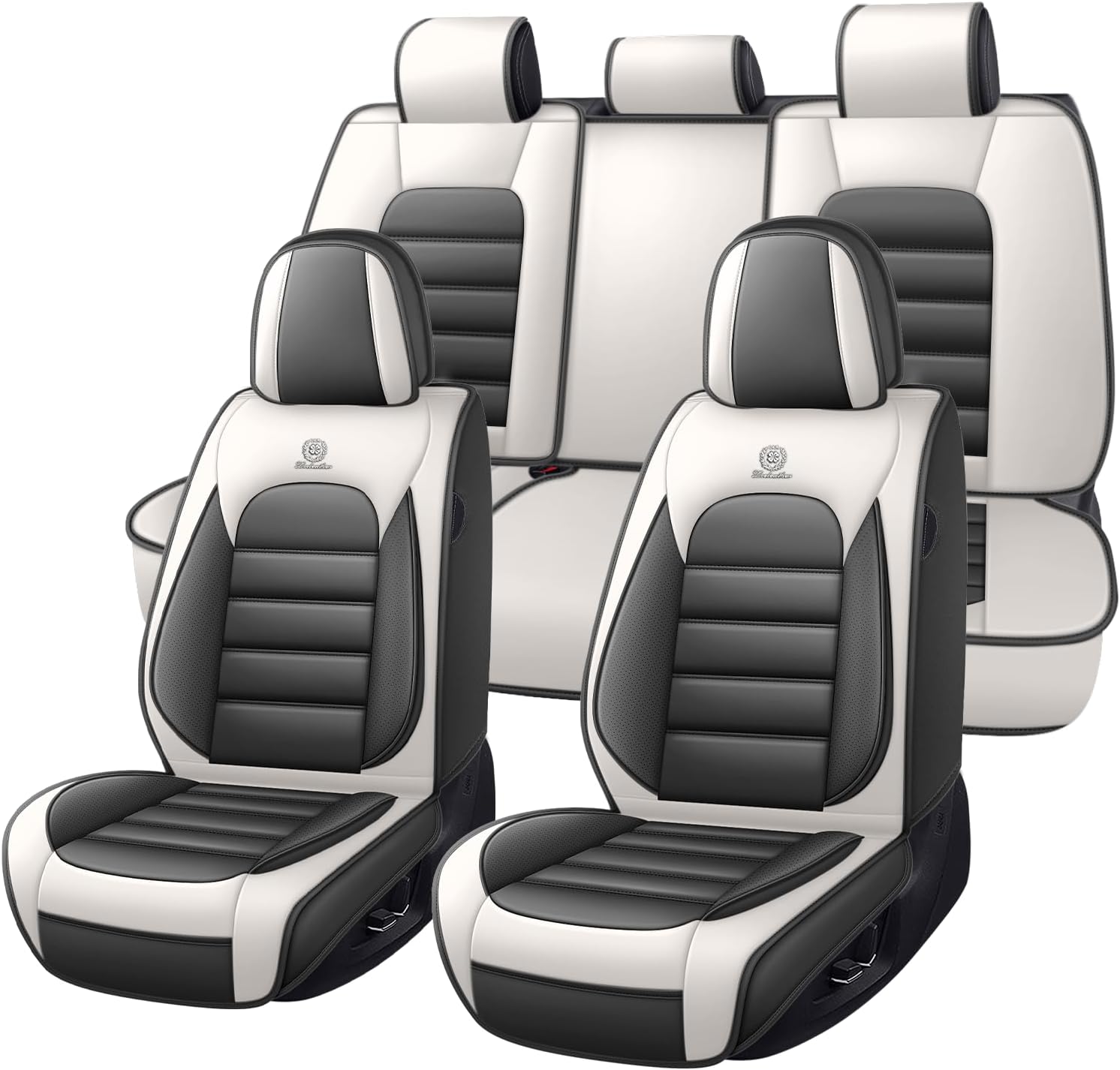 Car Seat Covers Fit for VW Jetta 2000-2024,Premium Waterproof Napa Leather Seat Covers,Soft and Breathable Auto Vehicle Interior Covers,Standard(Full Set) Gray&Beige