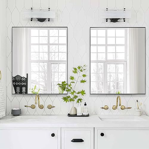 Miniatura 4 de Espejo de baño rectangular rectangular de 20 x 30 pulgadas para pared, marco de aluminio, moderno, grande para dormitorio, sala de estar, horizontal