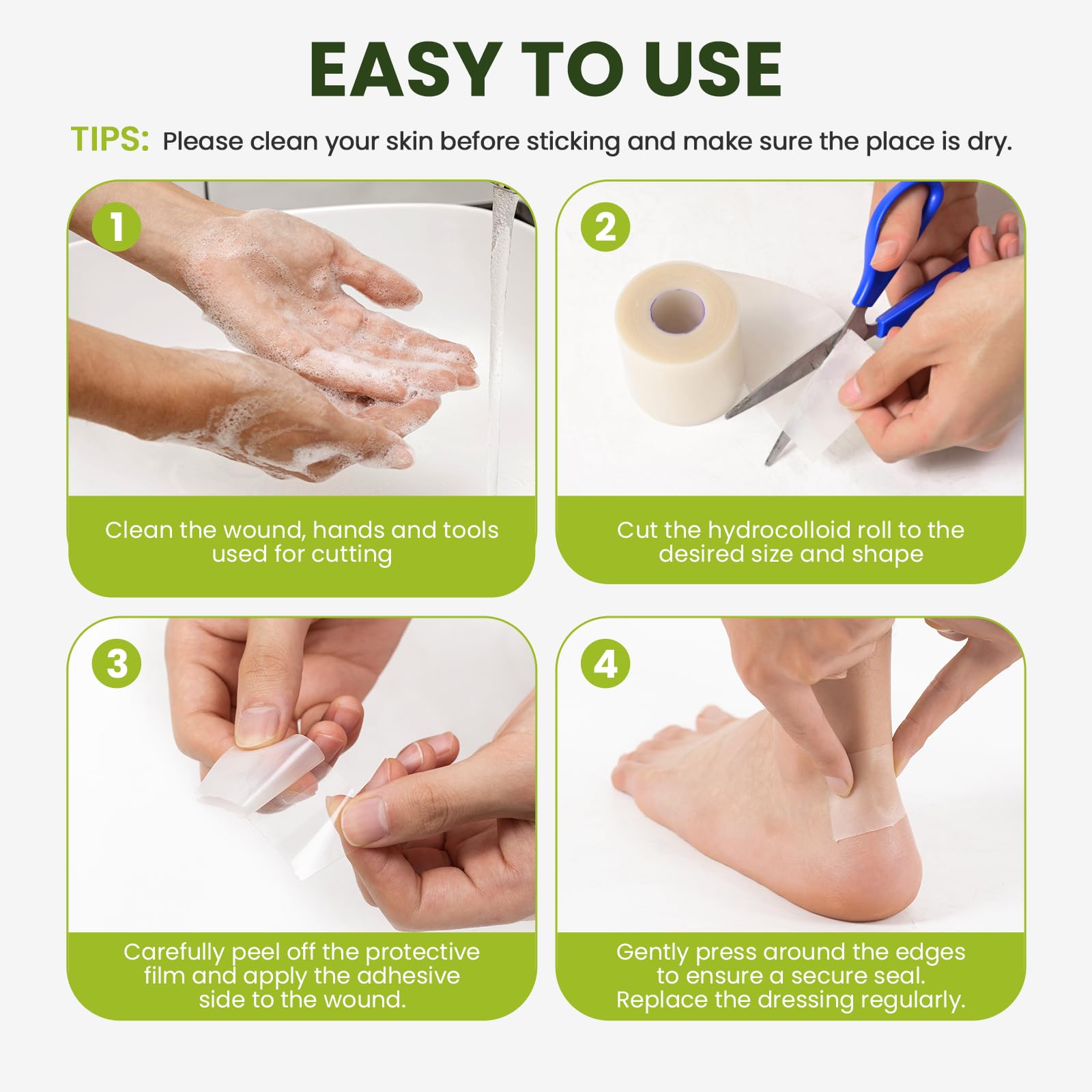 Bukihome Hydrocolloid Roll (6,5cm x 5m) - Apósitos hidrocoloides rollo autoadhesivos para ampollas, quemaduras y cuidado del acné, se cortan a medida, ultraabsorbentes e impermeables