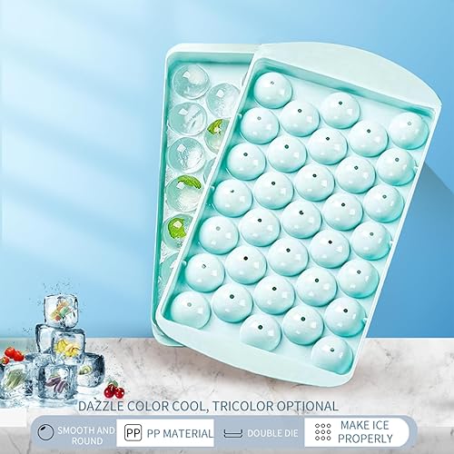 Miniatura 6 de Bandeja redonda para cubitos de hielo, bolas redondas para cubitos de hielo para congelador, tiene tapa y bandeja para cubitos de hielo, mini